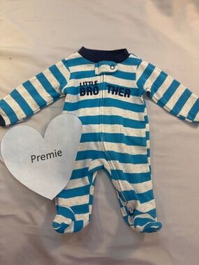 Carter's Blue & White Striped 'Little Brother' Footed Pajamas